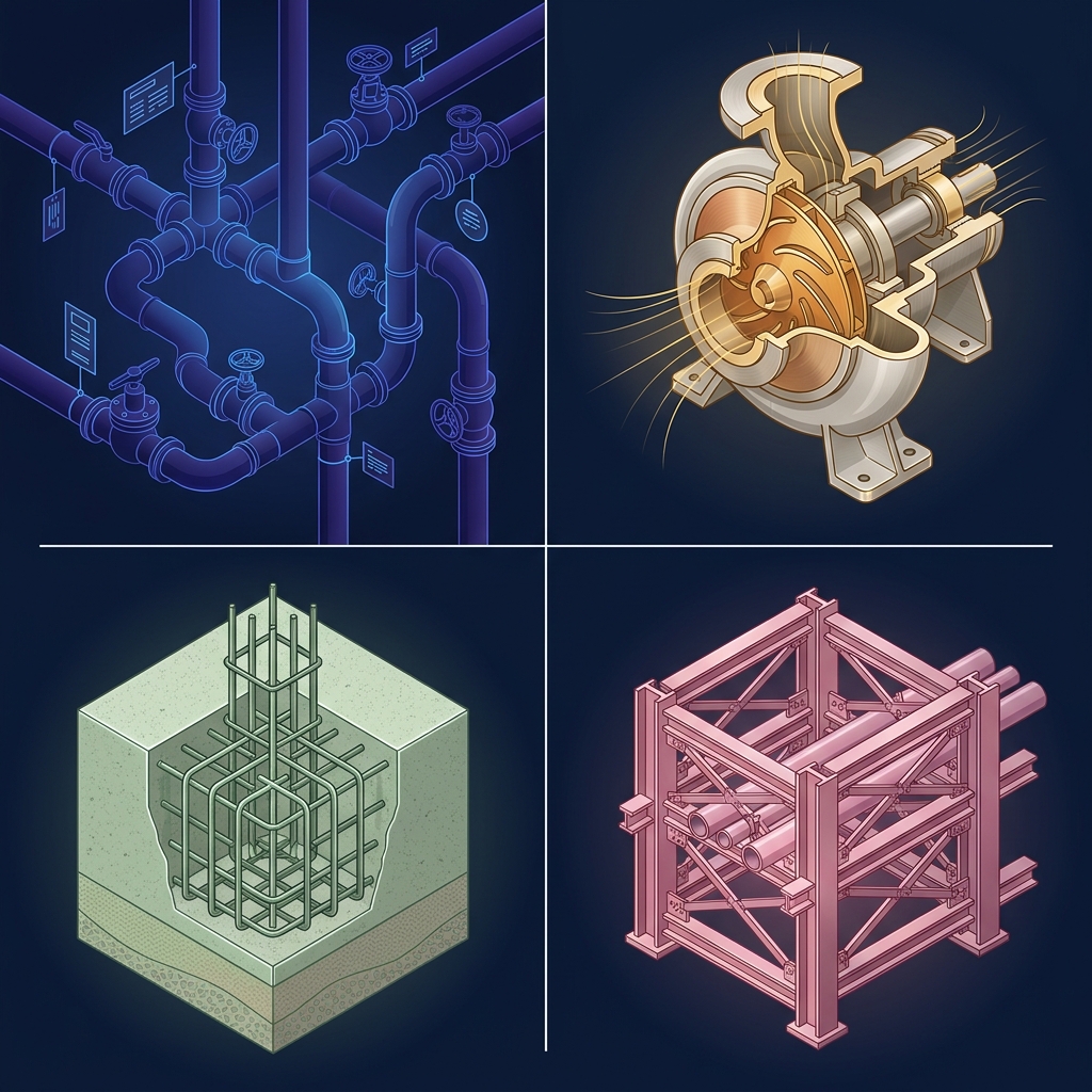 Piping, Mechanical, Civil, Structural discipline coverage