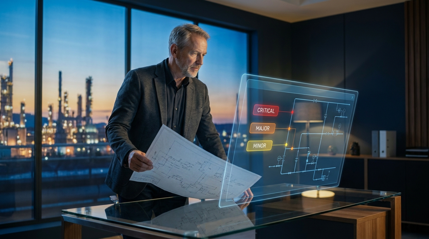 Engineer reviewing P&ID with AI overlay